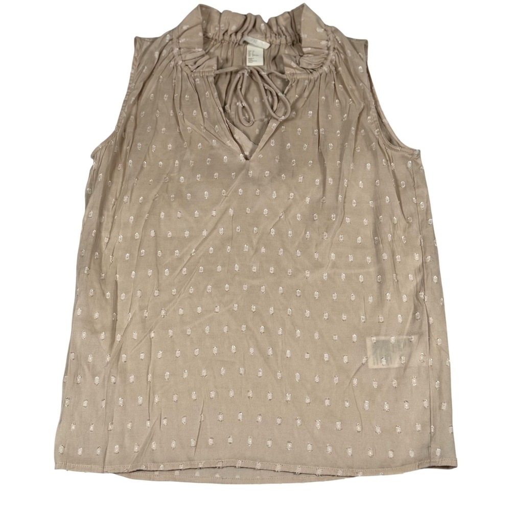 Sleeveless Blouse 2 Tie Neck Ruffle Texture Semi Sheer Top Lightweight Neutral